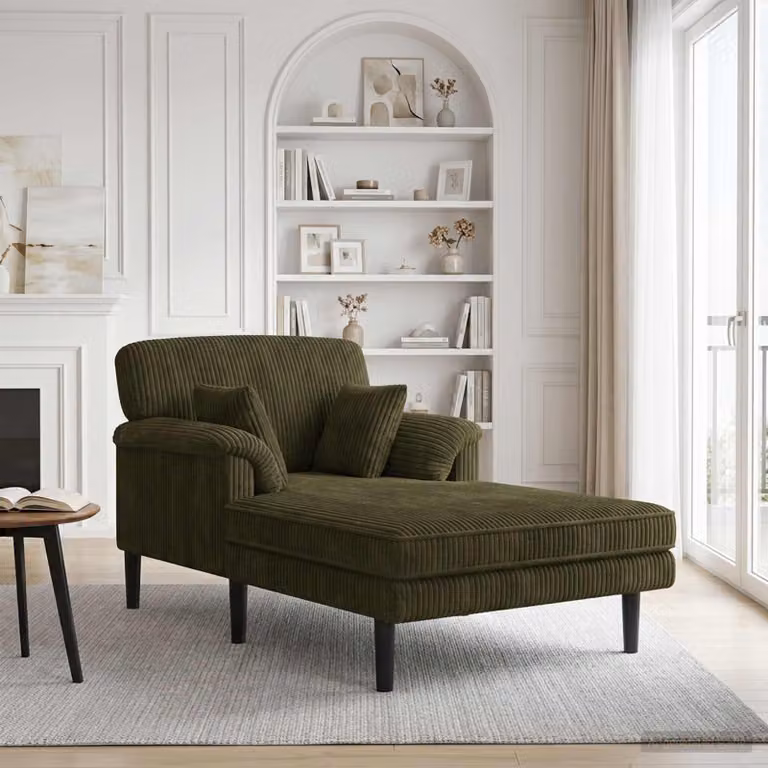 Chaise longue moderna vidaXL in velluto a coste verde con cuscini, L/P/H: 174 x 101 x 90 cm