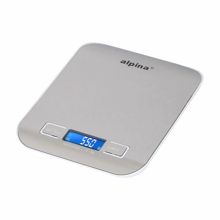 Bilancia Digitale da Cucina Alpina in Acciaio Inox Color Argento con Capacità 5 kg