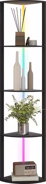 Lampada da terra a colonna HOMCOM con 5 ripiani e illuminazione LED, Nero, L: 42 cm, P: 29,5 cm, H: 163 cm