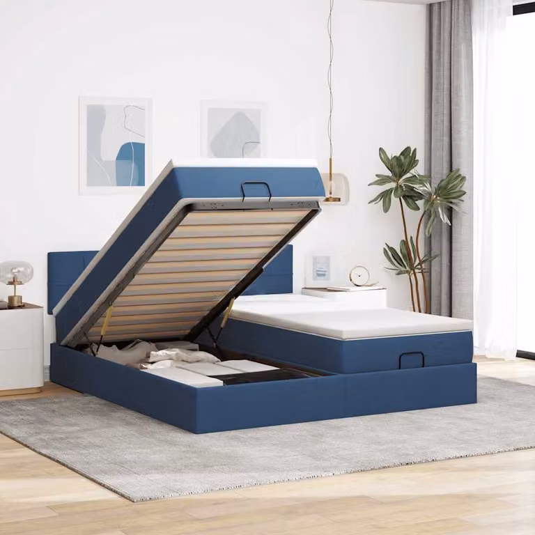 Struttura Letto con Contenitore a Sollevamento e Materasso vidaXL, Colore Blu e Bianco, L/P/H: 180 x 200 x 88 cm