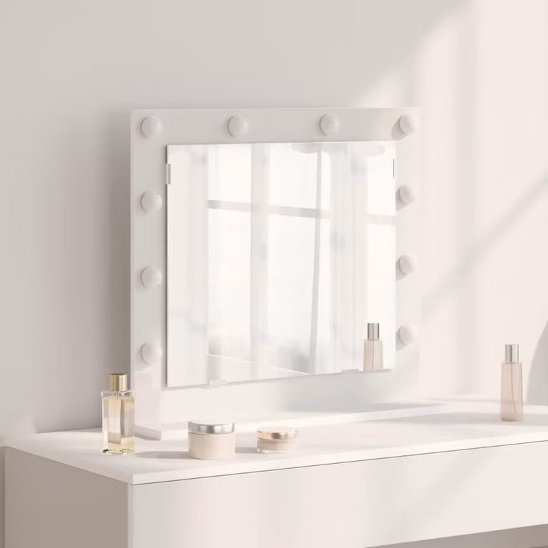 Specchio da Vanità vidaXL Bianco con Luce LED e Ricarica USB, Design Moderno Rettangolare, L 60 cm x P 55 cm x H 18 cm
