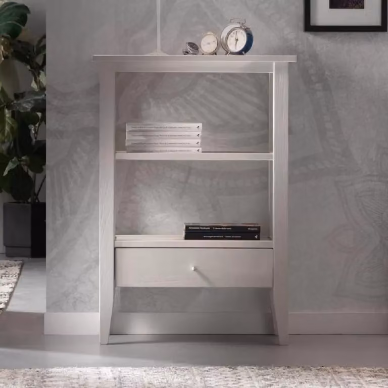 Consolle shabby chic in legno massello di Mobili2g con 1 cassetto, colore grigio, L: 60 cm, P: 30 cm, H: 85 cm