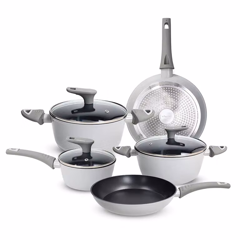 Set di pentole e padelle Tognana 8 pezzi in alluminio forgiato con effetto pietra e rivestimento antiaderente, colore grey