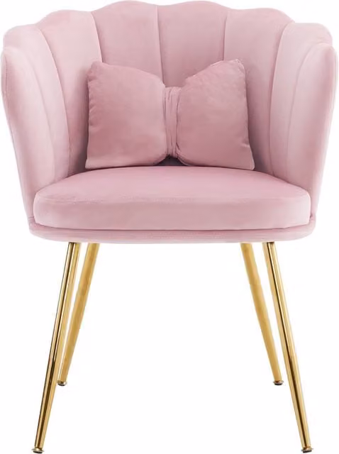 Poltrona Imbottita in Velluto Aosom con Schienale a Petalo e Gambe in Metallo Dorato, Design Moderno con Cuscino a Farfalla, Rosa, L: 62 cm, P: 54 cm, H: 43 cm