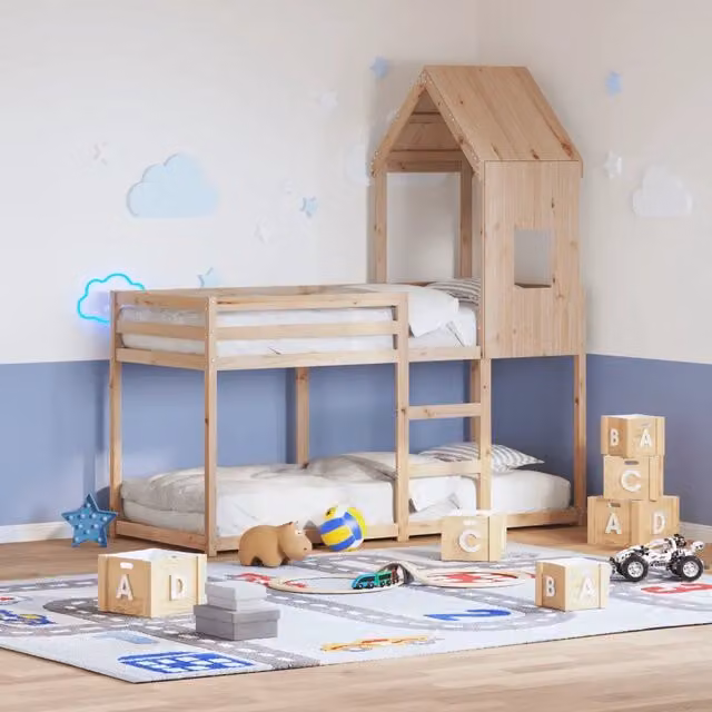 vidaXL Letto a Castello per Bambini in Legno di Pino Massello Marrone L/P/H: 200 x 90 x 195,5 cm