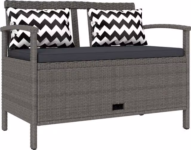 Panca da giardino Outsunny a 2 posti in polyrattan grigio con cuscini e contenitore da 160L, L: 112 cm, P: 62 cm, H: 82 cm