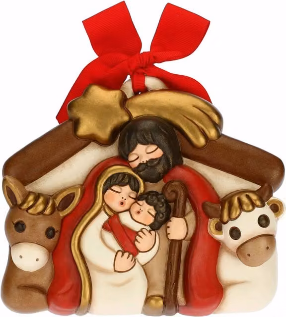 Presepe Thun con Gesù, Giuseppe, Maria, Bue e Asinello in ceramica multicolore