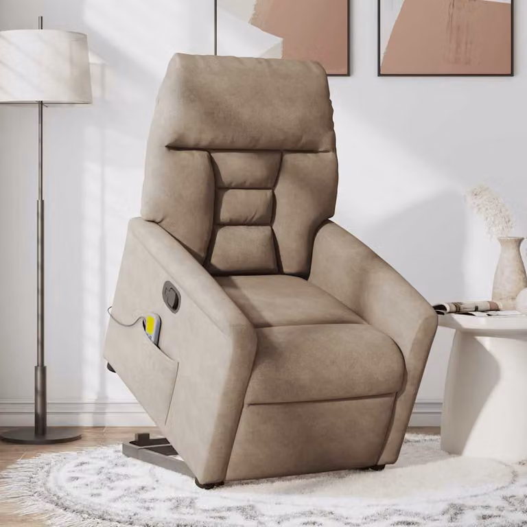 vidaXL Poltrona Alzapersona Reclinante con Massaggio in Microfibra Beige e Grigio