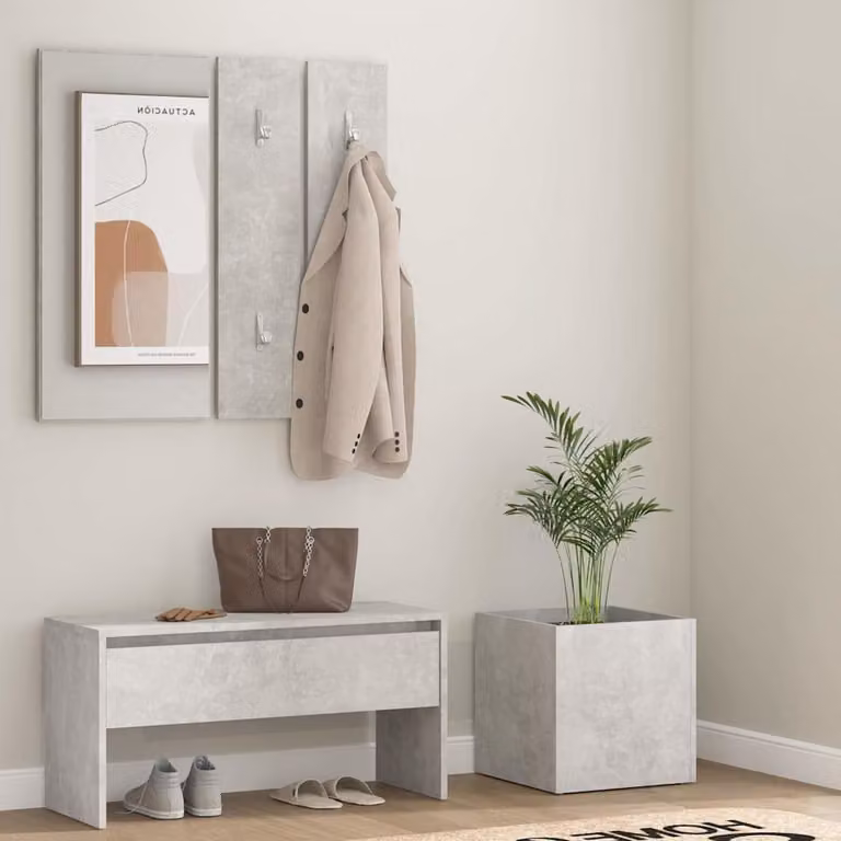 Set di mobili da corridoio moderno vidaXL in legno e MDF, colore grigio, composto da panca, specchio, pannello e appendiabiti a muro