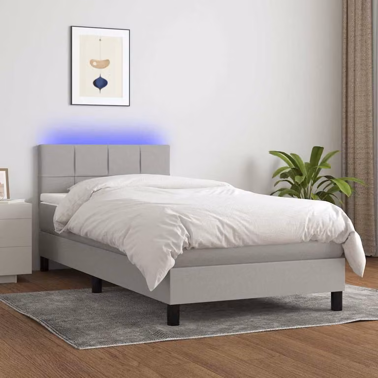 Letto Ibrido con Materasso e Illuminazione LED vidaXL, Grigio Chiaro e Bianco, L/P/H: 100 x 200 x 203 cm