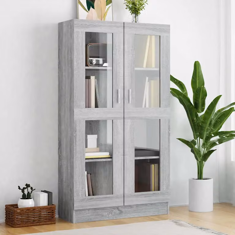 Vetrina Mobile vidaXL in Legno e Vetro Grigio Sonoma L: 82,5 cm, P: 30,5 cm, H: 150 cm