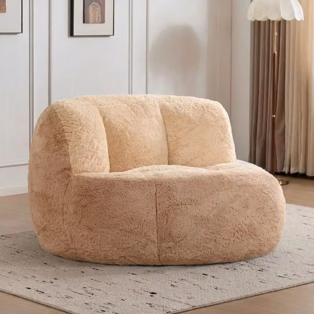 Poltrona Bean Bag Minimal Marrone e Cammello in tessuto con imbottitura in foam