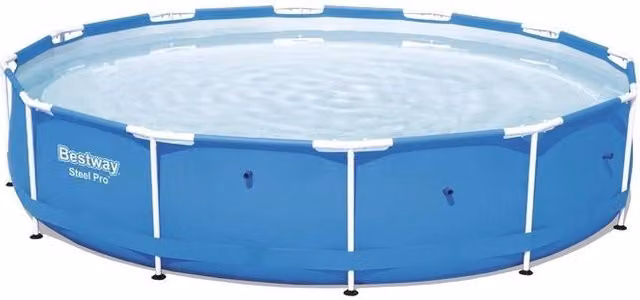 Piscina fuori terra rotonda Bestway Steel Pro 56706 con telaio in acciaio, colore blu, capacità 6473 l, Diametro: 366 cm, Altezza: 76 cm