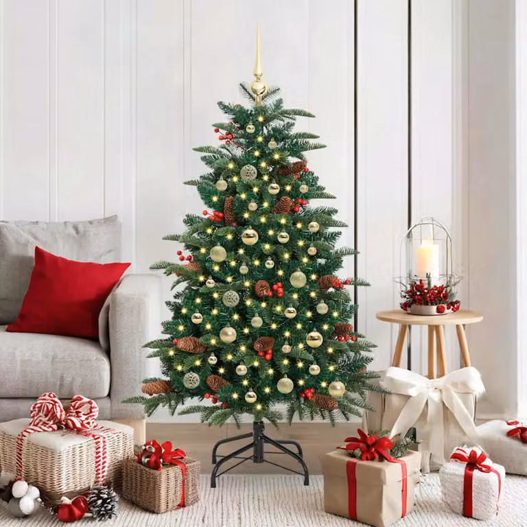 Albero di Natale artificiale verde vidaXL con 150 LED luce bianca calda, Altezza: 150 cm