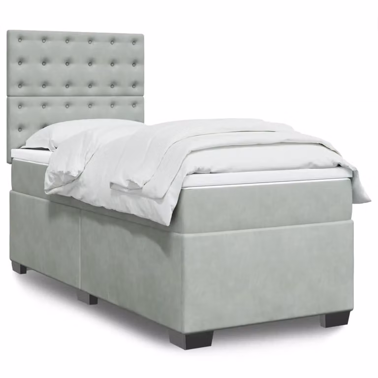 vidaXL Giroletto a Molle con Materasso in Velluto Grigio Chiaro, L/P/H: 90 x 190 cm