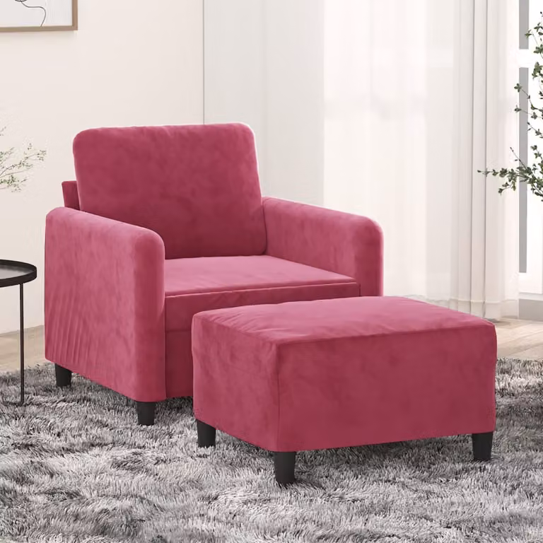 vidaXL Poltrona con Poggiapiedi in Velluto Rosso Vino per Soggiorno