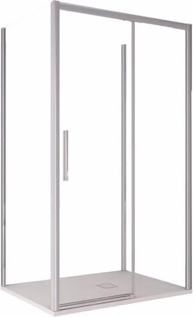Box doccia Olimpo Docce a tre lati con apertura scorrevole, forma a U rettangolare, cristallo trasparente 6mm, L: 110 cm, P: 70 cm, H: 195 cm