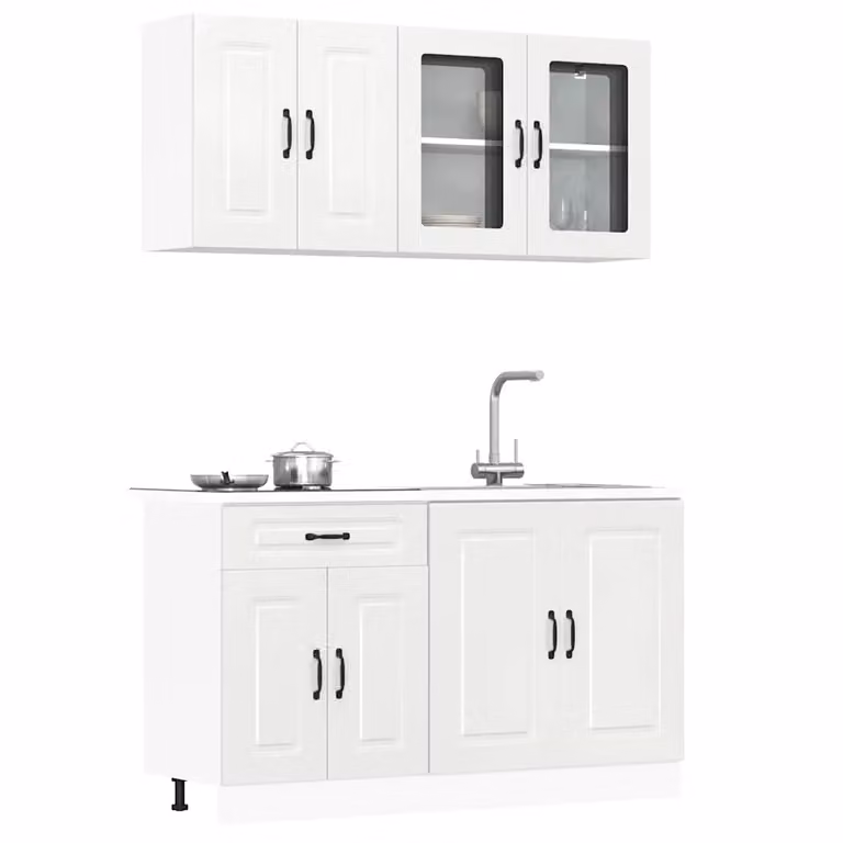 Set di mobili da cucina moderno vidaXL Kalmar composto da 4 pezzi in bianco lucido con ante in vetro e ripiani interni L/P/H: 81,5 x 46 x 80 cm