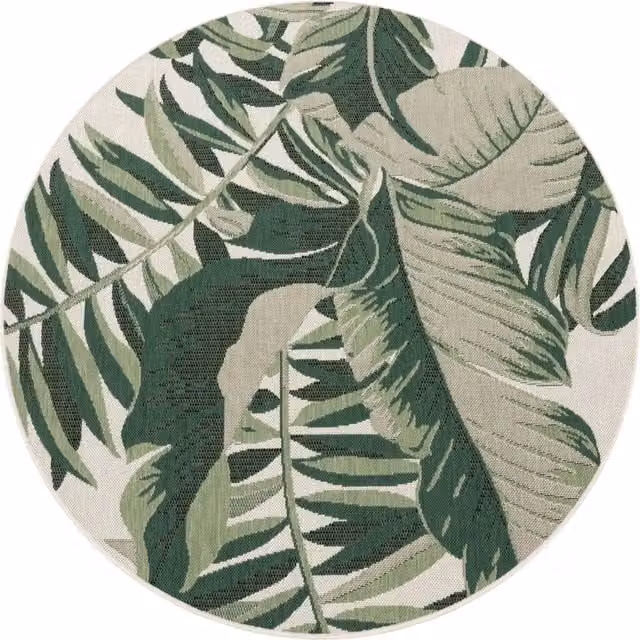 Tappeto rotondo Ostenza verde per interni ed esterni con motivo floreale, Diametro: 120 cm