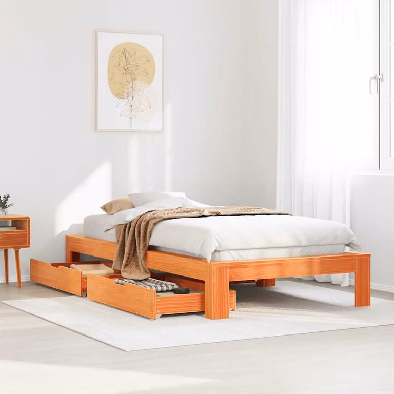vidaXL Giroletto in Legno di Pino Massello Marrone Cera con Doghe Fisse L/P/H: 200 x 90 x 111,5 cm