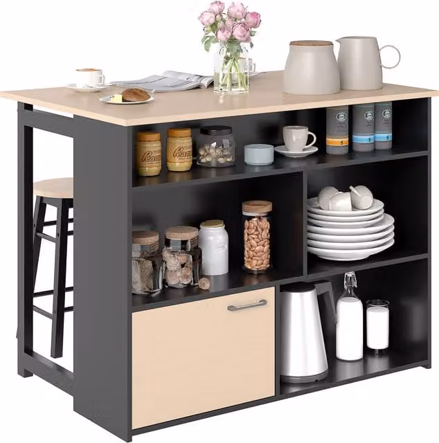 Set da bar HOMCOM composto da tavolo con piano pieghevole e 2 sgabelli, nero e quercia, L: 116 cm, P: 70 cm, H: 89,5 cm