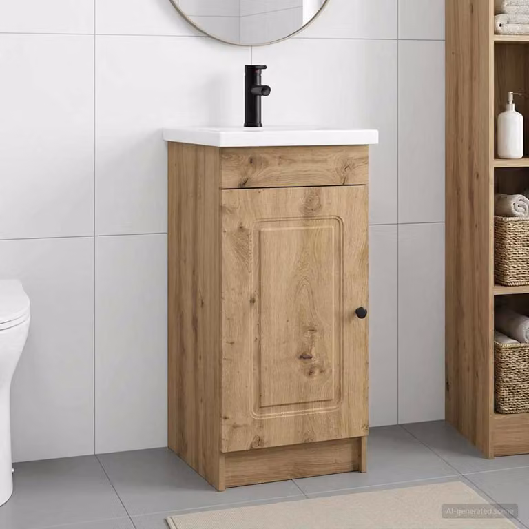 Mobile da bagno con lavabo vidaXL in stile moderno, colore marrone rovere, L 42 cm x P 40 cm x H 84,5 cm