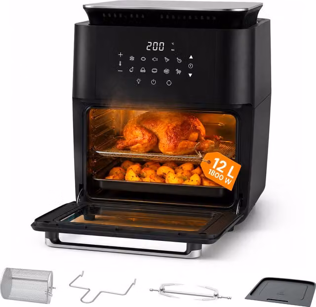 Friggitrice ad aria Wintem da 12L con display digitale LED, timer e funzioni preimpostate, colore nero