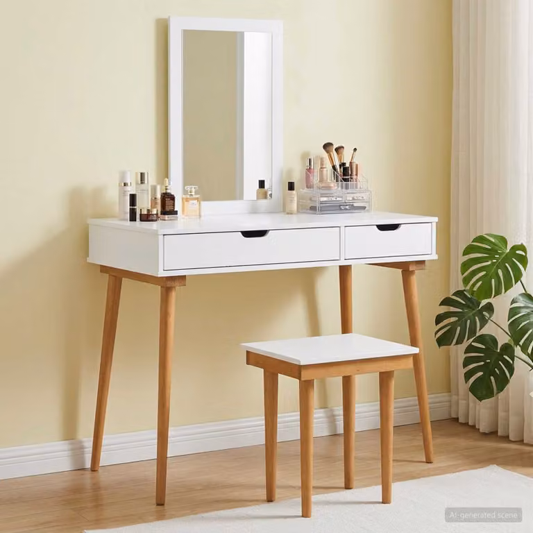 Set Tavolo da Trucco vidaXL FAUSKE 3 pz Bianco L/P/H: 100 x 50 x 143 cm
