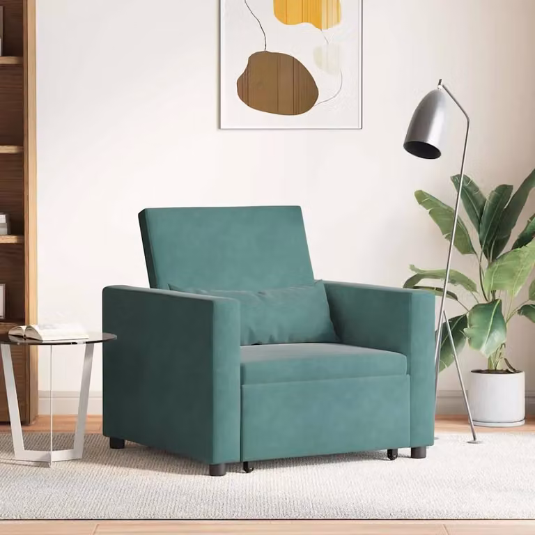 vidaXL Divano letto singolo estraibile in velluto verde con struttura in metallo e ruote