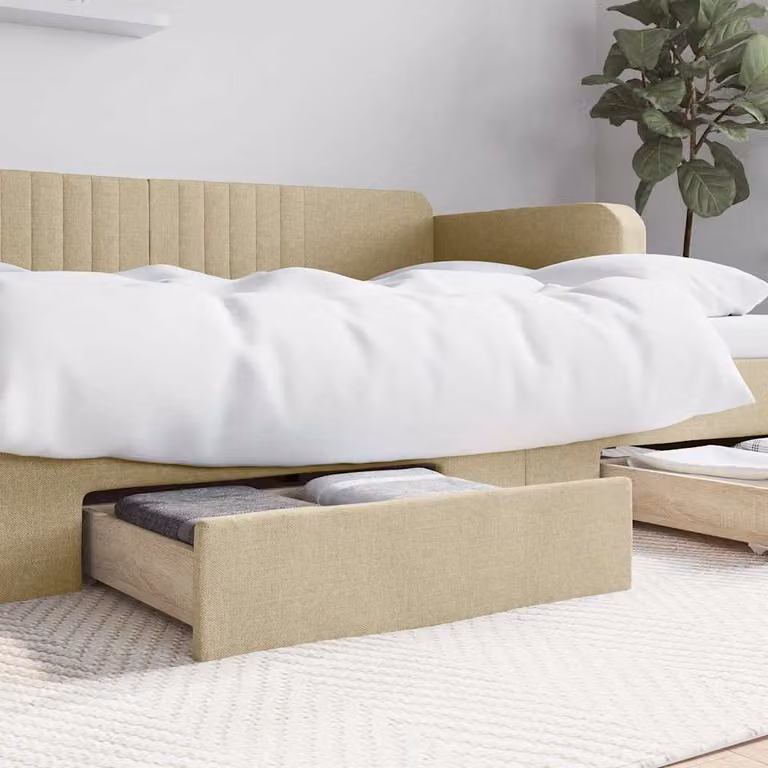 Set di 2 cassetti da letto vidaXL in legno multistrato e tessuto beige con ruote