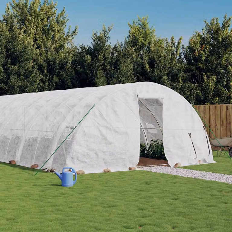 Serra con telaio in acciaio bianco vidaXL da 120 m², L: 24 m, P: 5 m, H: 2,3 m