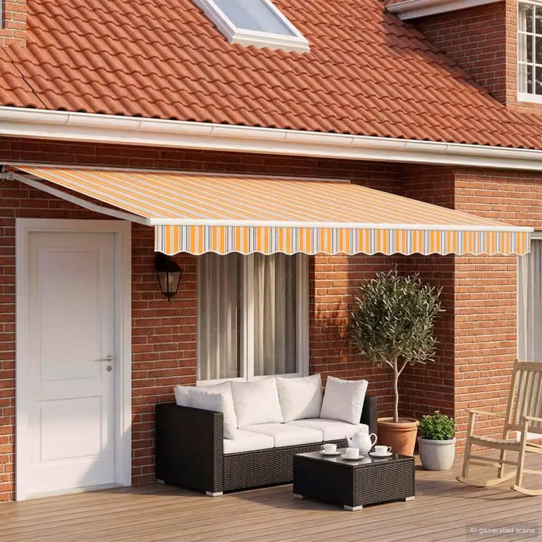 vidaXL Semi-cassette per tenda con LED, arancione, bianco e grigio, in alluminio e poliestere, con telecomando e montaggio a parete