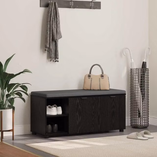 Panca per ingresso con scarpiera vidaXL in rovere nero con cuscino in tessuto L: 100 cm, P: 38 cm, H: 46 cm