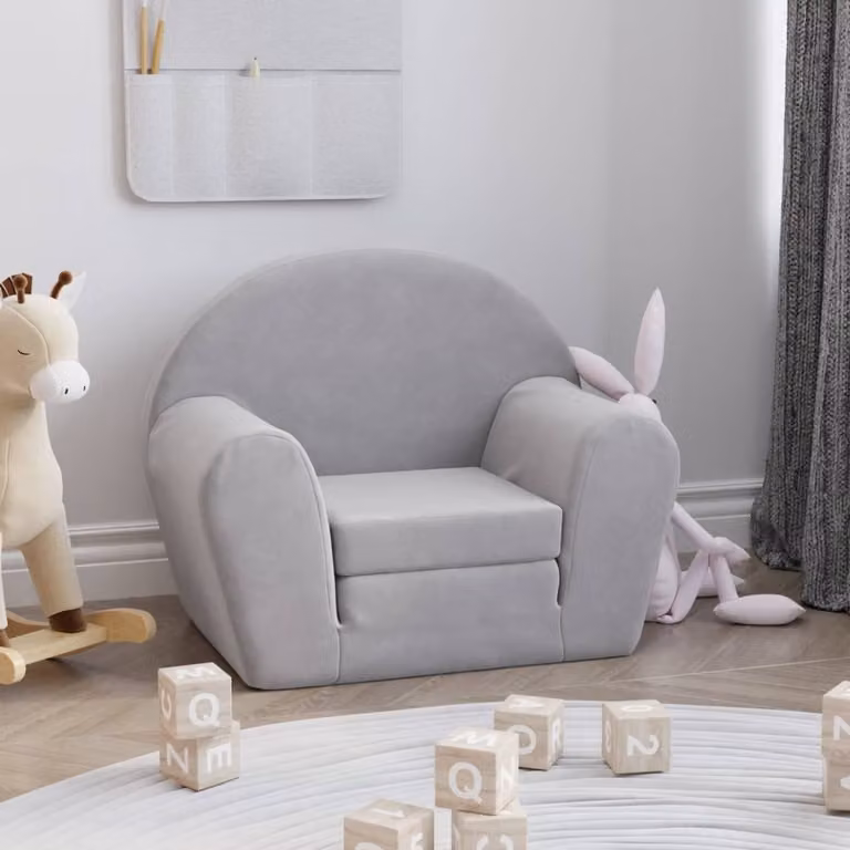 vidaXL Divano Letto per Bambini Grigio Chiaro in Morbido Peluche con Struttura Imbottita
