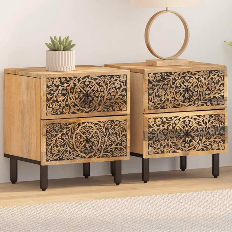 Set di 2 comodini vidaXL in legno di mango marrone L: 40 cm, P: 33 cm, H: 46 cm