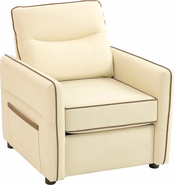 Poltrona da salotto moderna HOMCOM in finta pelle beige con imbottitura spessa e tasca laterale