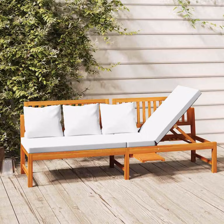 vidaXL Dormeuse in legno di acacia oliato con cuscino, L/P/H: 200 x 60 x 75 cm, beige
