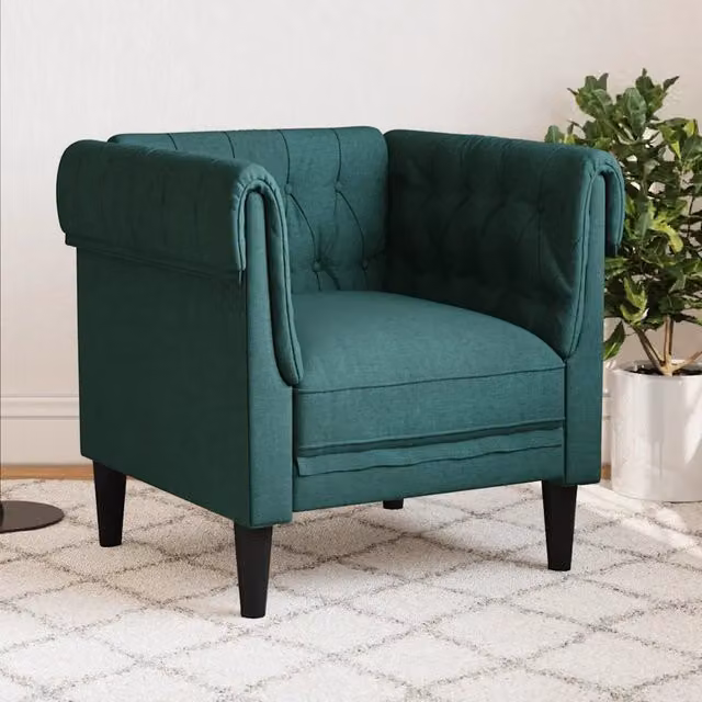 Poltrona Chesterfield vidaXL in tessuto verde con braccioli e struttura in legno e schiuma