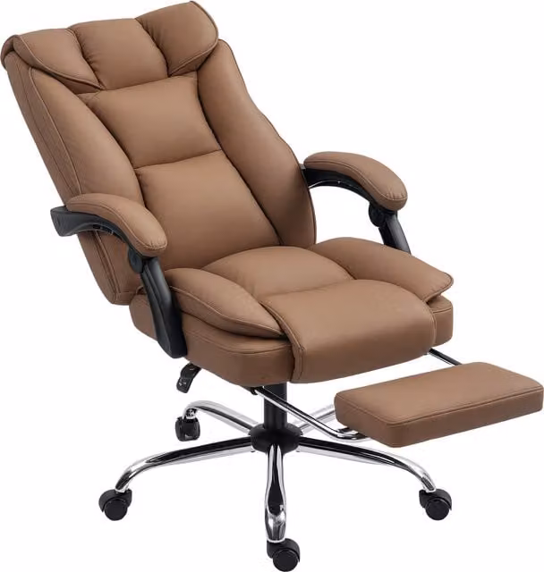 Sedia da scrivania executive HOMCOM con poggiapiedi e schienale reclinabile, rivestimento in pelle sintetica marrone, L: 66 cm, P: 72 cm, H: 121 cm