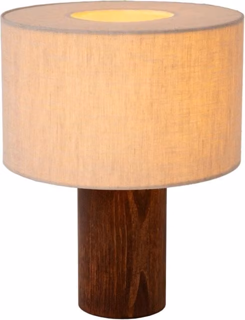 Lampada da tavolo scandinava TACHINA Lucide in legno e tessuto beige e marrone, dimmerabile, con attacco E27, H: 32 cm, L: 25 cm, P: 25 cm
