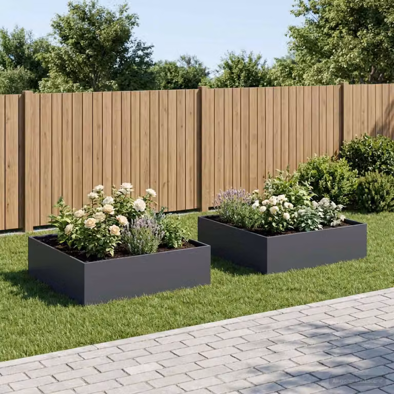 Set di 2 vasi da giardino vidaXL in metallo colore antracite L/P/H: 100 x 100 x 30 cm
