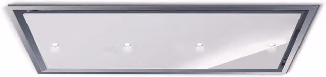 Cappa da incasso a soffitto Baraldi GEA FLAT in acciaio inox e vetro bianco con luce spot, aspirazione 800 m3/h, L: 120 cm, P: 60 cm, H: 60 cm
