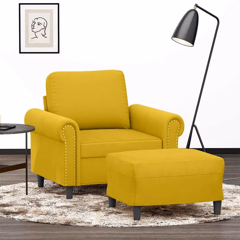 vidaXL Poltrona con Poggiapiedi in Velluto Giallo con Braccioli e Design Moderno