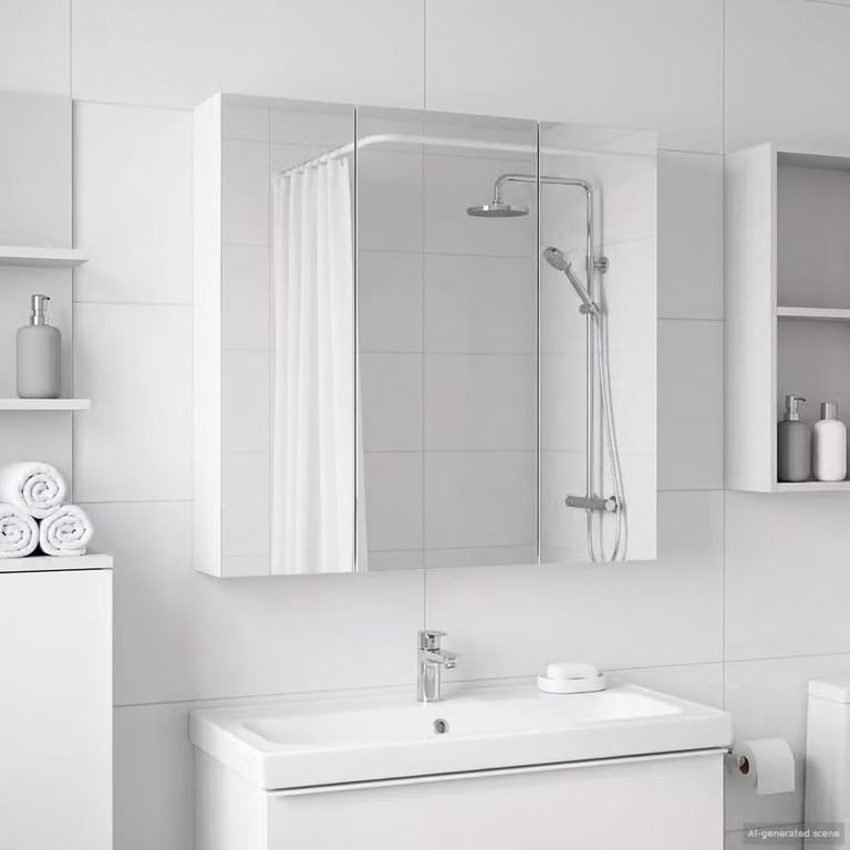 Mobiletto per specchio da bagno vidaXL Bianco con specchio e ripiani interni, L: 70 cm, P: 14,5 cm, H: 70 cm