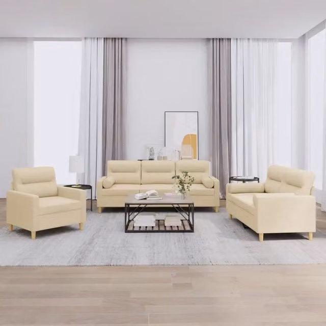 vidaXL Set di Divani 3 Pezzi Moderno in Tessuto Beige con Cuscini