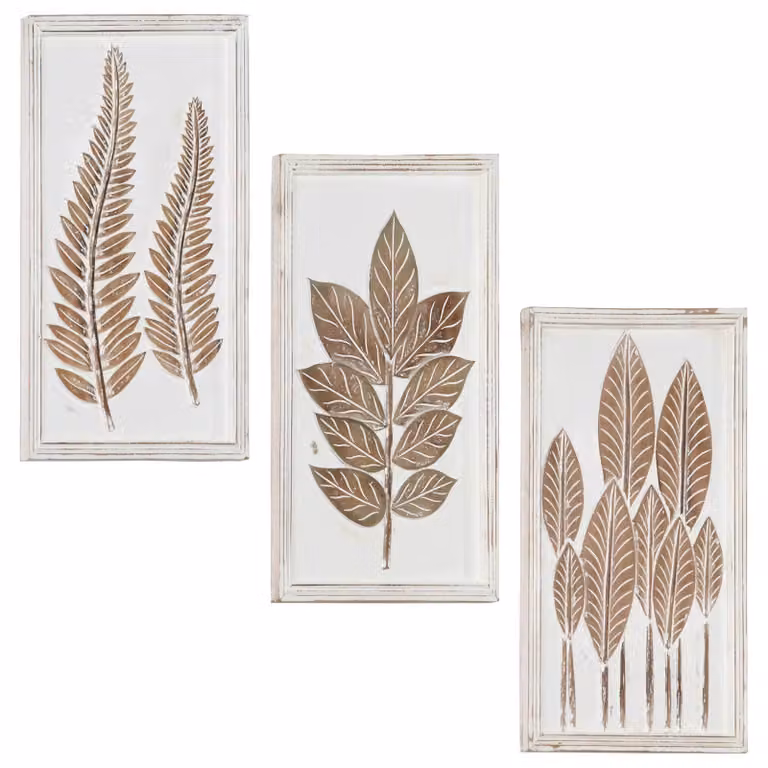 Set di 3 decorazioni artistiche moderne da parete vidaXL, design floreale e grafico, marrone e bianco, L 40 x P 40 x H 1,5 cm