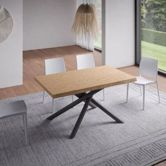 Tavolo fisso rettangolare Itamoby in legno di rovere con bordo live edge e gambe in metallo antracite L/P/H: 160 x 90 x 75 cm