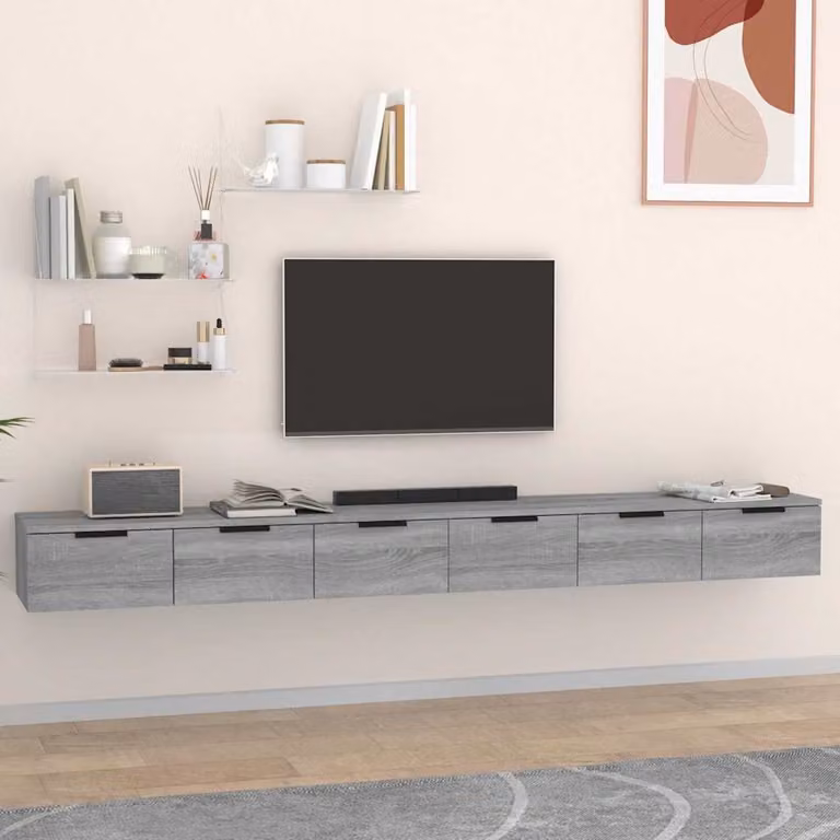 Set di 2 Mobili a Muro vidaXL in Legno e MDF Grigio, L 102 cm x P 30 cm x H 20 cm