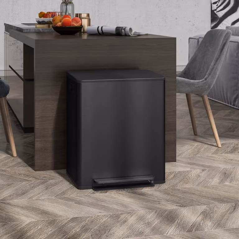 Bidone della spazzatura HOMCOM con 2 scomparti da 25L, acciaio inossidabile, coperchio Soft-Close, filtro per odori e pedale, Nero
