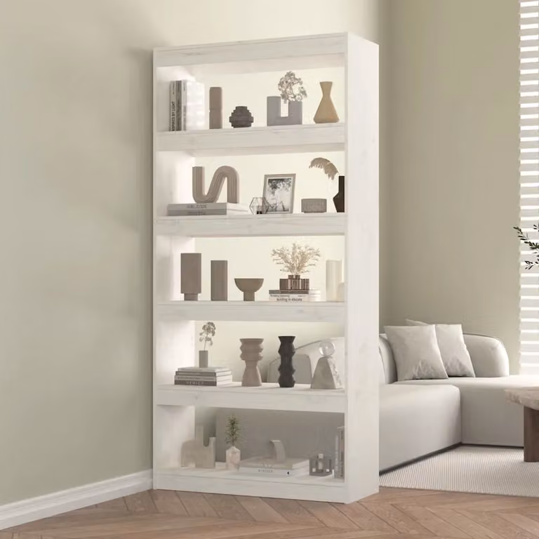 Libreria/Divisorio vidaXL in Legno Massello di Pino Bianco L: 80 cm, P: 30 cm, H: 167,4 cm